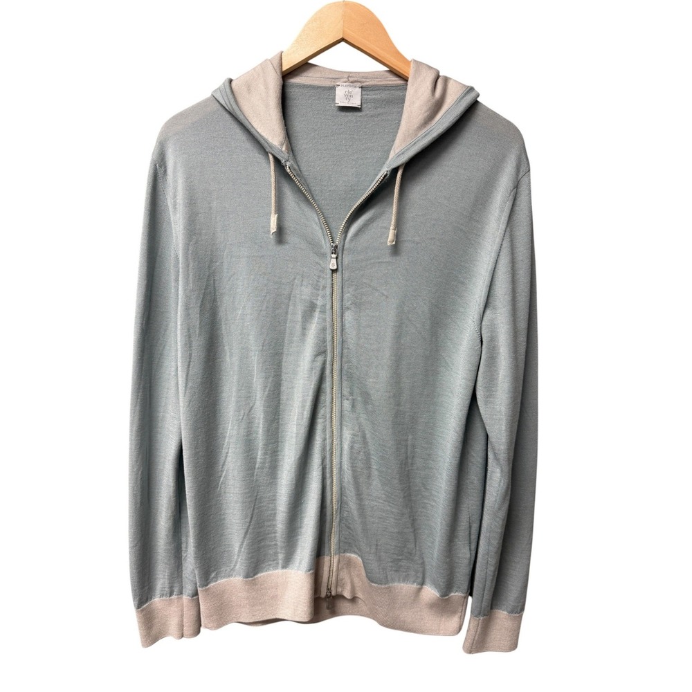 Eleventy Platinum Full Zip Hoodie Wool Silk Mens L Sage Italian Luxury Timeless